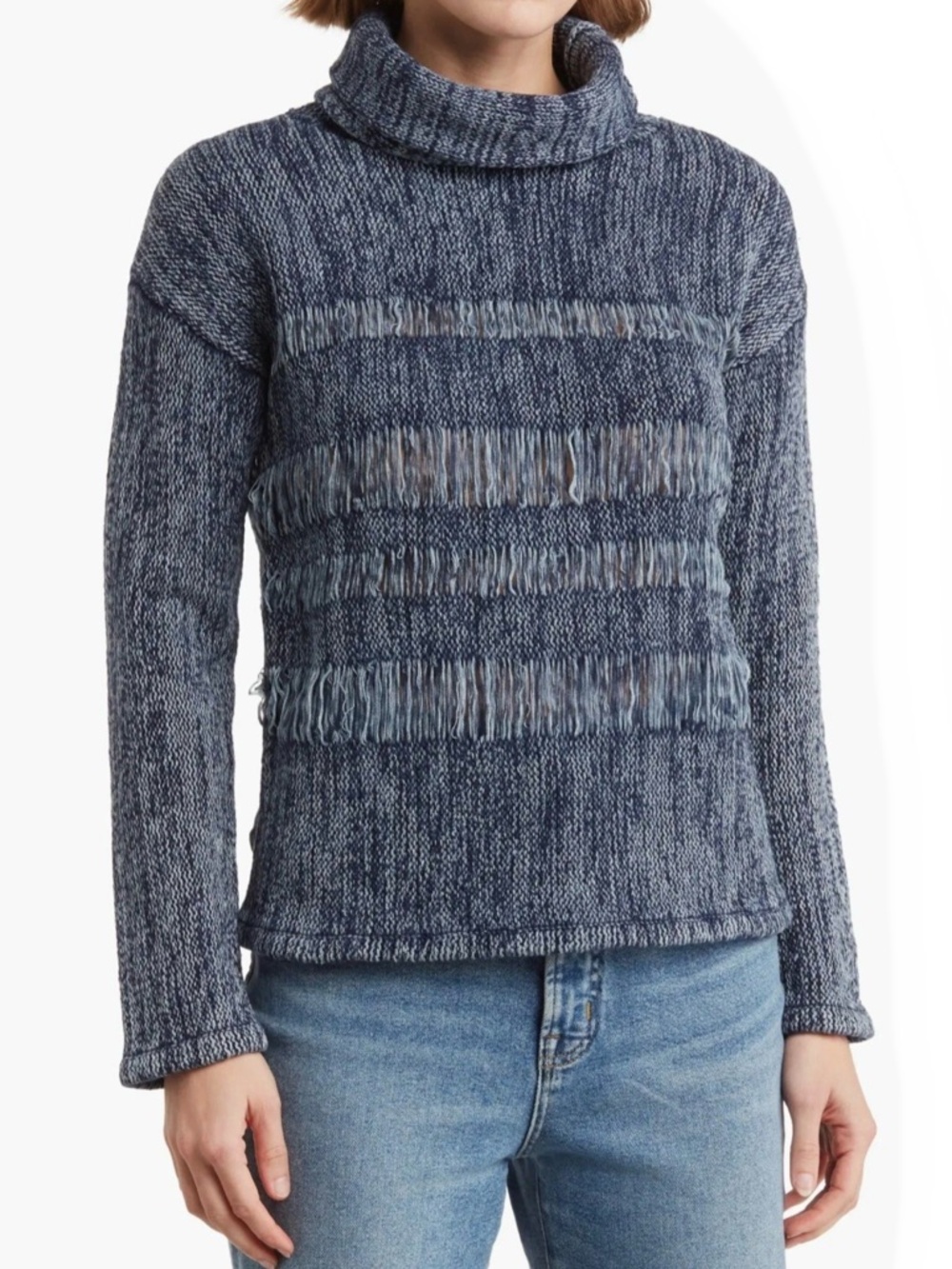 AG Adriano Goldschmied Women's Navy Marled Turtleneck Sweater